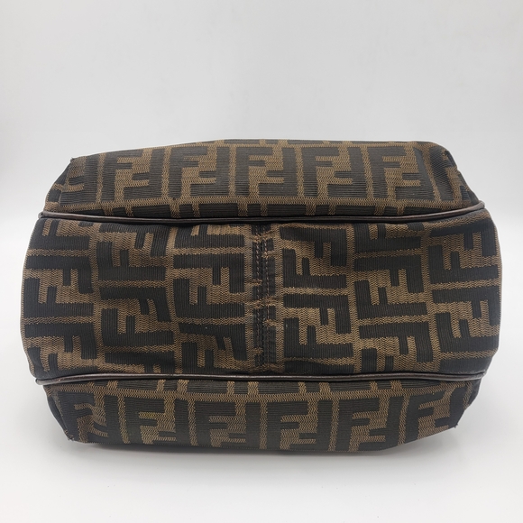 FENDI Shoulder Bag Brown Black Zucca Canvas Leather Authentic.. - Picture 7 of 16